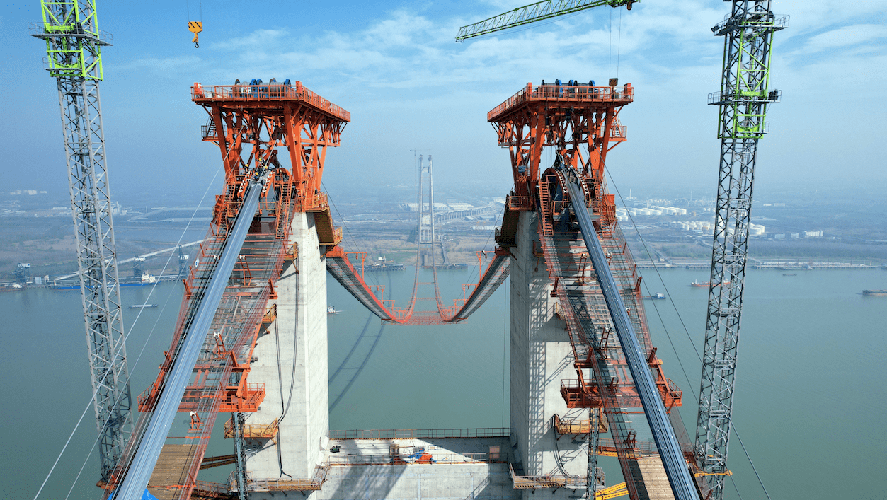 国内第一、世界第二大跨度单层悬索桥——南京仙新路长江大桥完成主缆架设